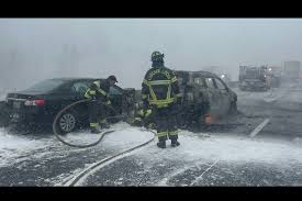 Frozen Highway Nightmare: SUV Catches Fire in 100-Vehicle Crash